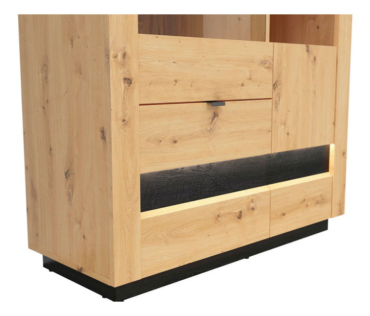 Vitrína BRW Ostia REG1D1W2S/15/10 (dub artisan + dub černý)