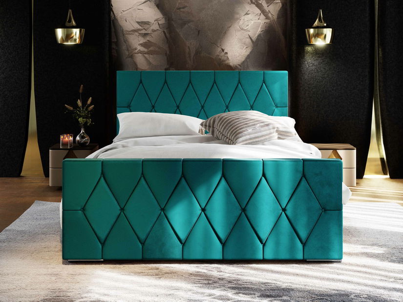 Manželská postel 140 cm Alex (tmavě tyrkysová) (s roštem a úložným prostorem)