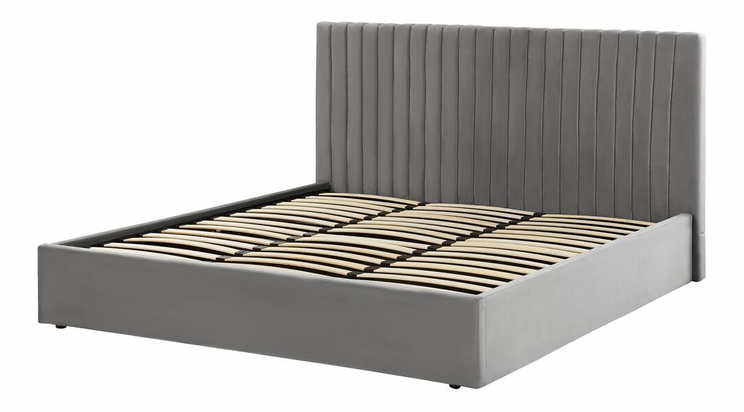 Manželská postel 180 cm Vakarine (šedá) (s roštem a úložným prostorem)