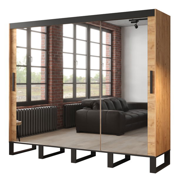 Šatní skříň 250 cm Lennox T3 (dub craft zlatý + černá)