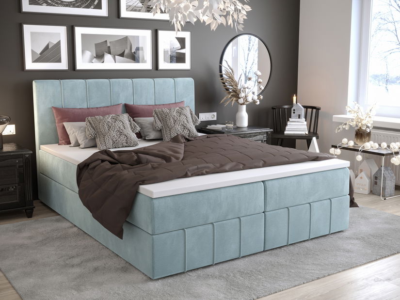 Manželská postel Boxspring 140 cm Barack Comfort (šedomodrá) (s matrací a úložným prostorem)