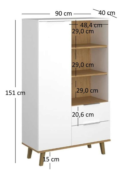 Regál Nickole 1D2S (bílá + dub kamenný)