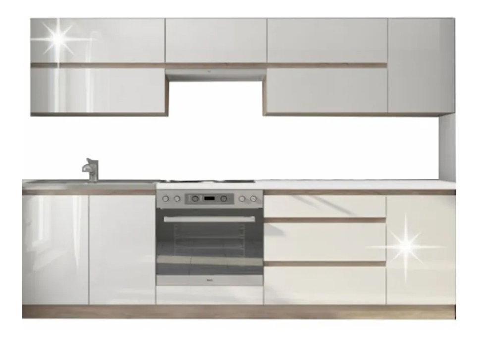 Kuchyňská sestava 260 cm Lina (dub sonoma + vysoký lesk bílý)