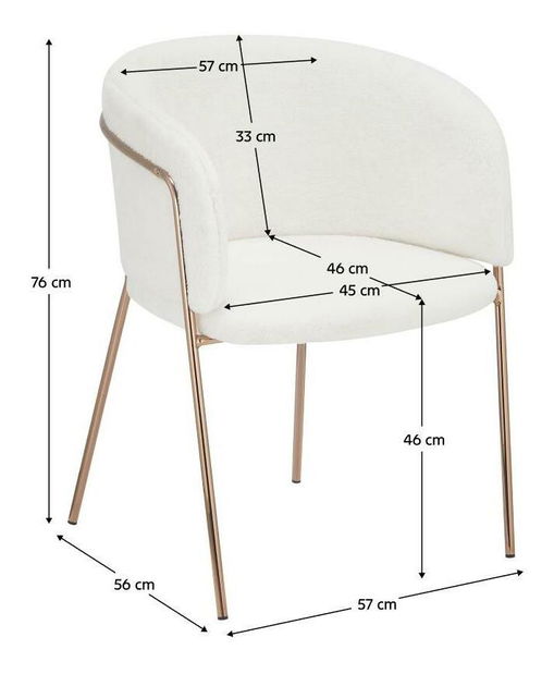 Designové jídelní křeslo Adomar (slonovina + růžové zlato + chromová)