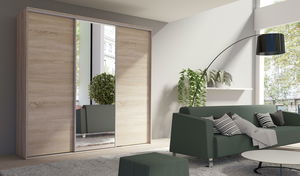 Šatní skříň s posuvnými dveřmi Gantera 3 B (dub sonoma) (se zrcadlem)