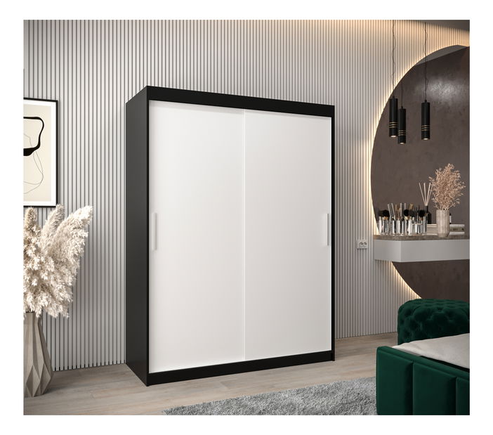 Šatní skříň 150 cm Toki (Černá matná + Bílá matná)