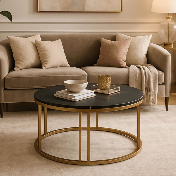 Konferenční stolek Kenrucky (mramor černý + zlatá)