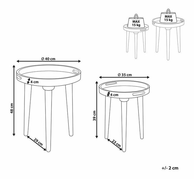 Set 2 ks příručních stolků Alain (tmavé dřevo)