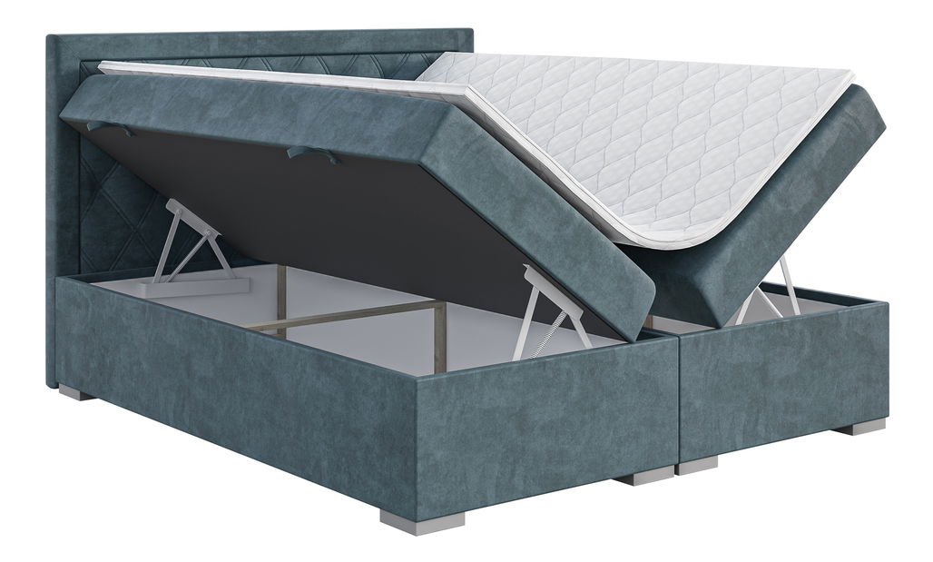 Jednolůžková boxspring postel 120 cm Maximilian (džínová modrá) (s matrací a úl. prostorem)