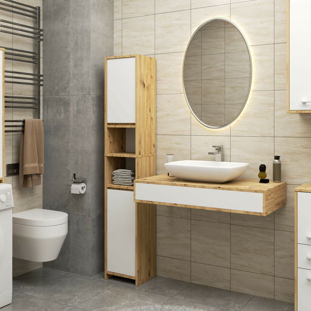 Koupelnová skříňka Fulgor 2D 1SZ (dub artisan + bílá)