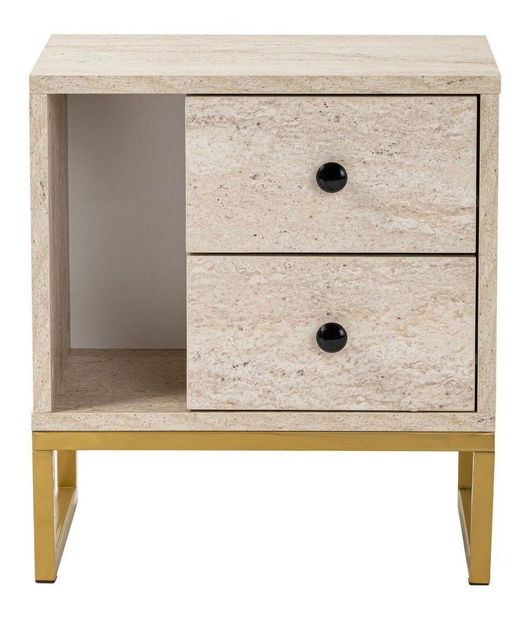 Noční stolek Glimarolla (travertin + zlatá)