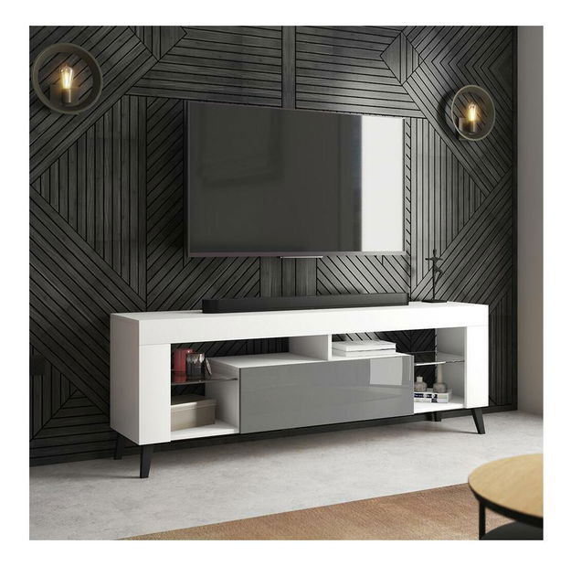 TV skříňka/stolek Huricane (s osvětlením) (bílá + šedá)