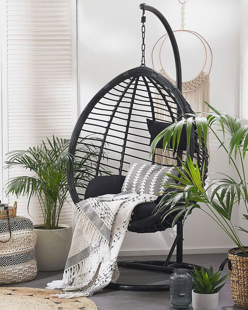 Závěsné křeslo se stojanem TOLIO (polyratan) (černá)