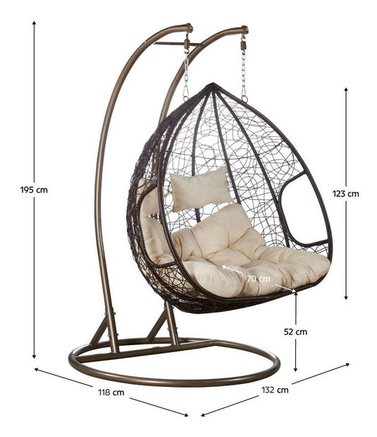 Závěsné dvojkřeslo Deber (měděná + hnědá + krémová)