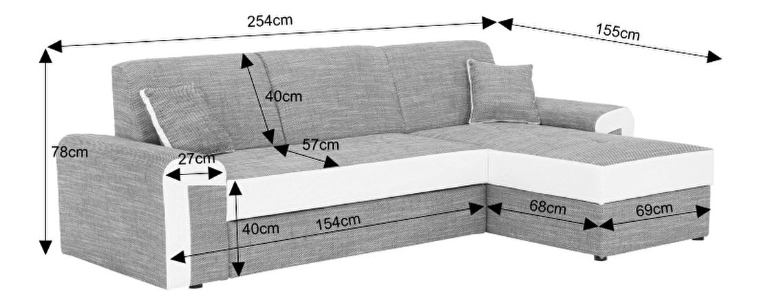 Rohová sedací souprava Pinia (šedá + bílá) (P)