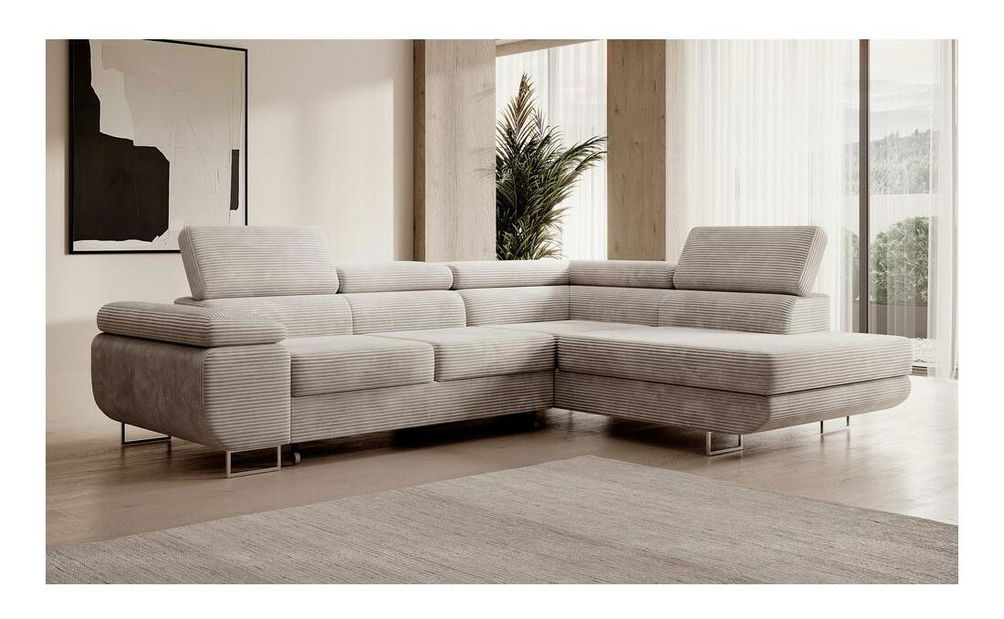 Rohová sedací souprava Stiletto (P) (béžovošedá + stříbrná)