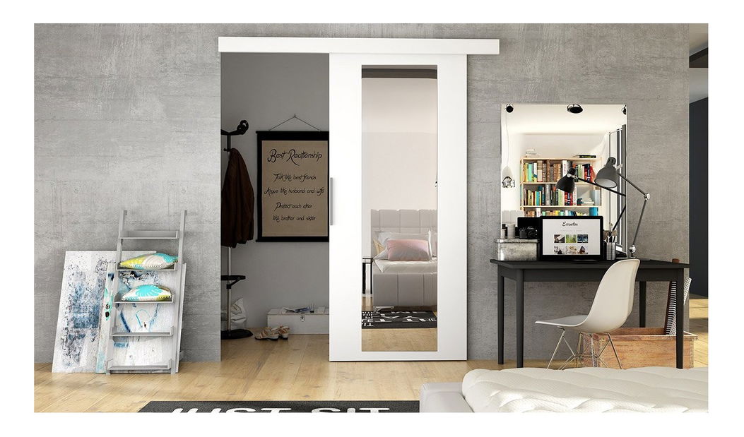 Posuvné dveře Molania IV (bílá + zrcadlo)