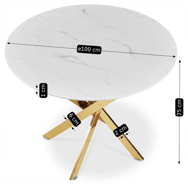 Jídelní stůl Bocas (mramor bílý + zlatá) (pro 4 osoby)