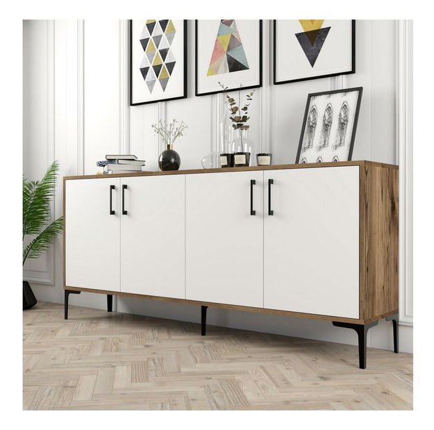 Skříňka Kim 180 (bílá + ořechové dřevo)