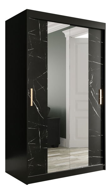 Šatní skříň 120 cm Marbelo T1 (matná černá + černý mramor)