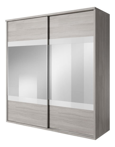 Šatní skříň Moloena (urban oyster + sklo bílé + zrcadlo)
