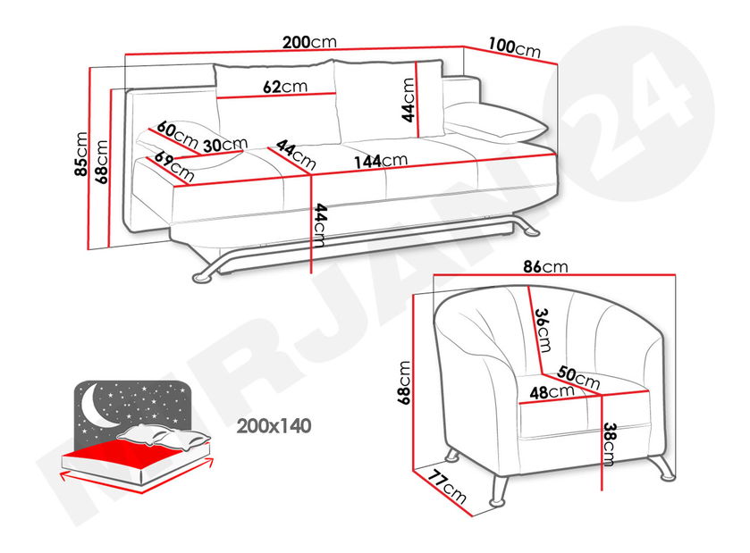 Sedací souprava Alaric (červená)