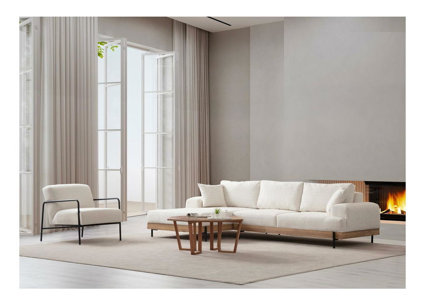 Rohová sedačka Etorella (L) (bílá + dub)