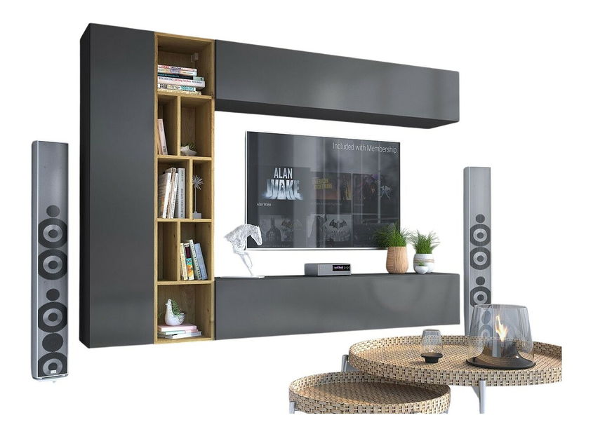 Obývací stěna Londria (šedá + šedá + dub artisan)