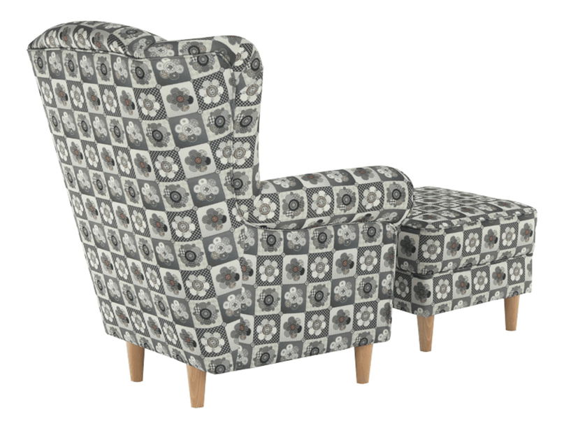 Křeslo ušák s taburetem Aevo patchwork N1