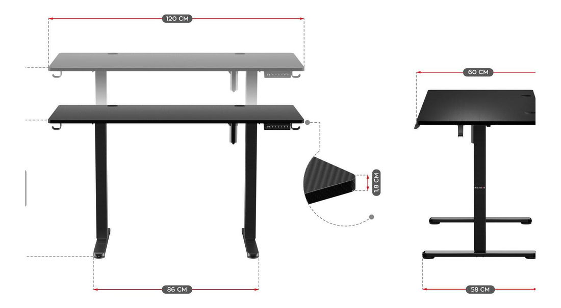 Elektricky nastavitelný PC stolek Hyperion 8.2 (černá)