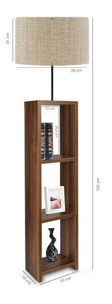 Stojanová lampa s policemi Astaresta 7 (světlobéžová + tmavé dřevo)