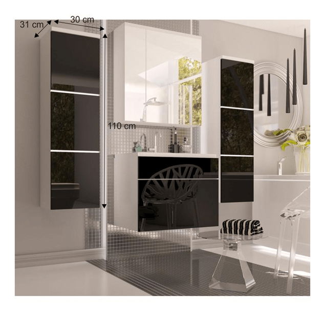 Koupelnová skříňka Maeve (bílá + černý extra vysoký lesk)