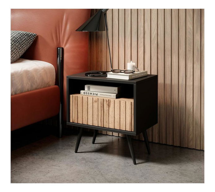 Noční stolek Biel B3 (černá + dub wotan)