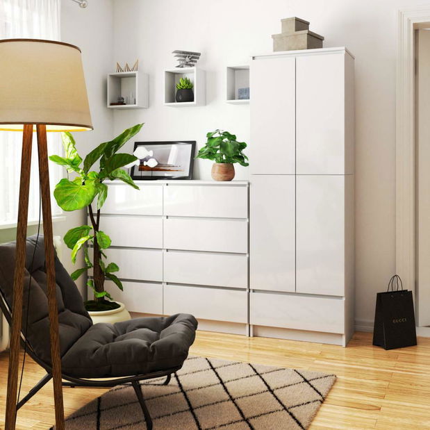 Policová skříň Renzo (bílá + bílý lesk)