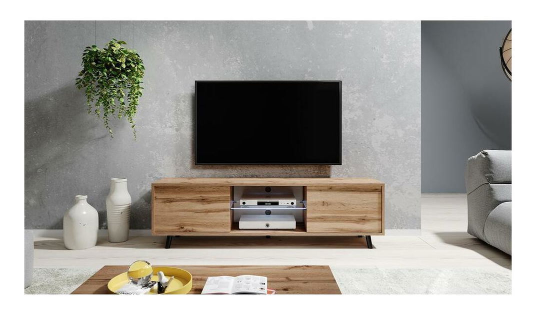 TV skříňka/stolek Leiros (s osvětlením) (dub wotan)
