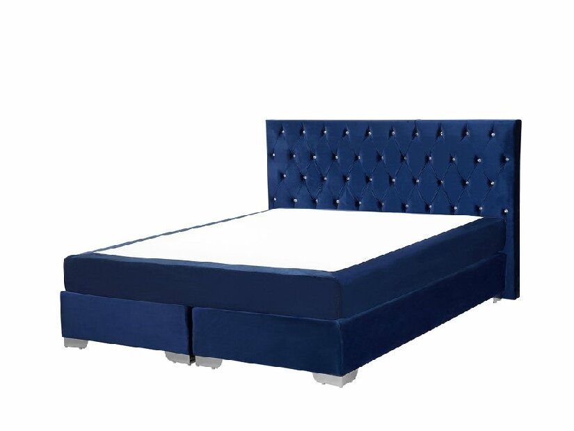 Manželská postel Boxspring 160 cm DUKE (s roštem a matrací) (modrá)