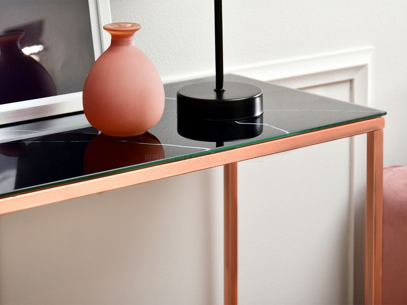 Konzolový stolek Bella Kons (černý mramor + měděná)