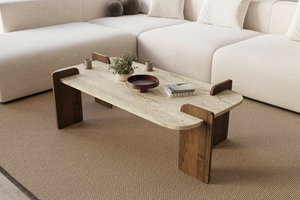 Konferenční stolek Leap (travertin + ořech)