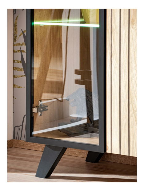 Obývací stěna Lyran (hikora jackson + černá) (s LED osvětlením) (s bio krbem)