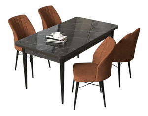 Jídelní set Arpo (mramor černý + krémová) (pro 4 osoby)