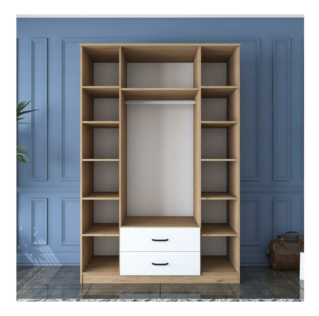 Šatní skříň Bafaretta 31 (se zrcadlem) (ořech + bílá)