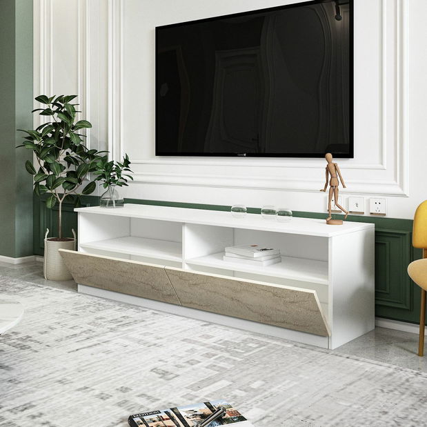 TV stolek/skříňka Naturalia T (bílá + travertin)