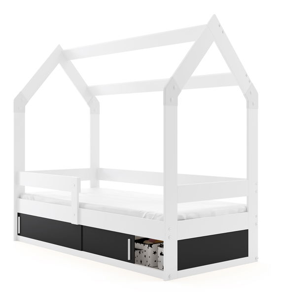 Dětská postel 80 cm Dormo (bílá + černá) (s roštem, matrací a úl. prostorem)