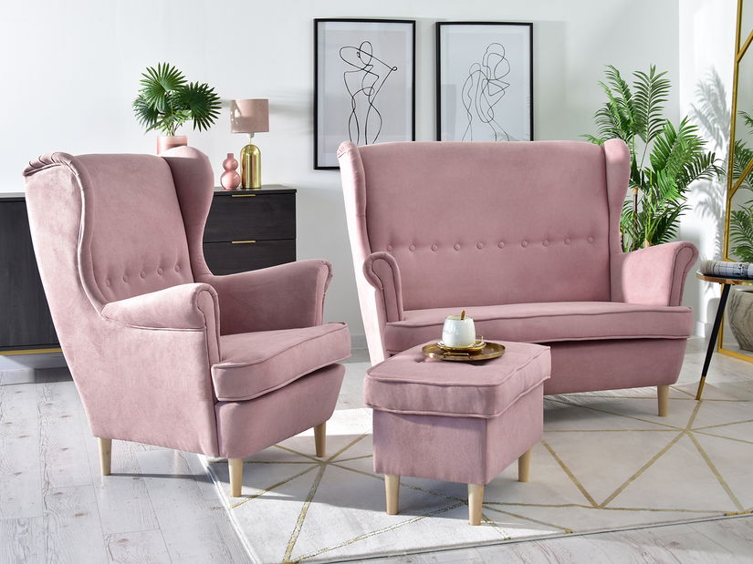 Pohovka dvousedačka ve tvaru ušák Muriera (pudrová + ořech)