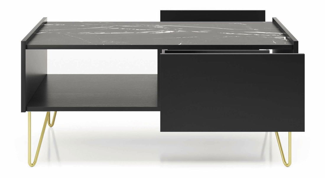 Konferenční stolek Harvest L97 (grafit černý + mramor black royal + zlatá)