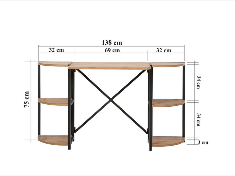 Psací stůl Punale 2 (borovice atlantická + černá)