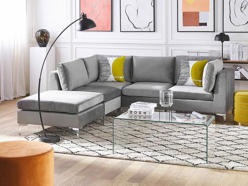 Rohová sedací souprava EVENA (šedá) (s taburetem) (pro 4 osoby) (L)