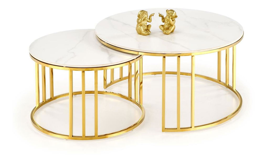 Set 2 ks. konferenčních stolků Mercu 3 (bílý mramor + zlatá)