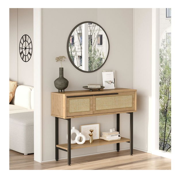 Konzolový stolek Otto 12 (se zrcadlem) (ořech + dub + černá)