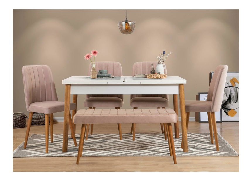 Jídelní set Senteago 1 (pro 6 osob) (borovice atlantická + bílá + šedá)